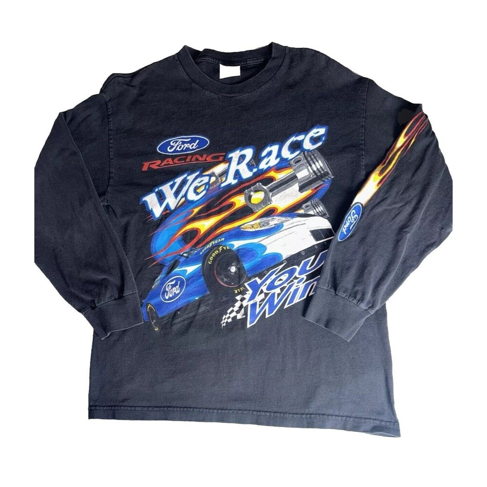 Vtg 90s Ford Racing Nascar Motorsport We Race You Win Graphic T-Shirt Mens Large